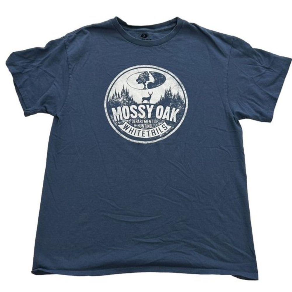 Mossy Oak T Shirt Adult L Blue‎ Whitetails Hunting Logo Tee Graphic Cotton Men